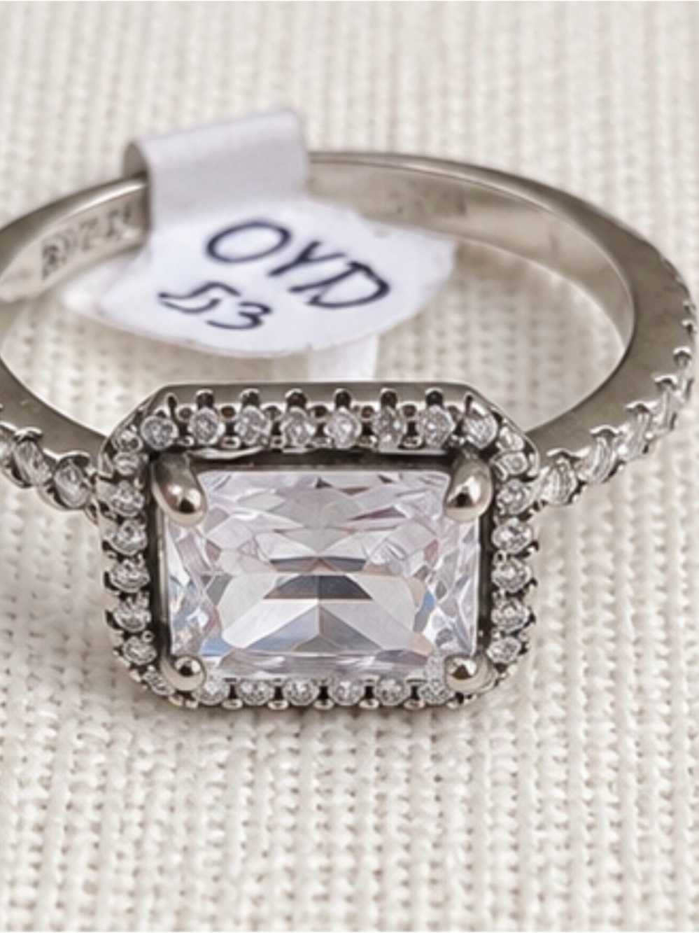 Crystal Square Halo Solitaire Ring - White
